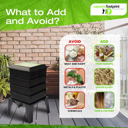 ® 360 Black US Made Composting System for Recycling Food Waste at Home – 4 Trays for Efficient Vermicomposting – Durable, Space-Efficient Design, Easy to Assemble, No Odor