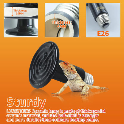 150W Ceramic Heat Emitter, Reptile Heat Bulbs, Ceramic Heat Lamp for Reptiles, Amphibian, Chicken, Dog, Cat (2-Pack)