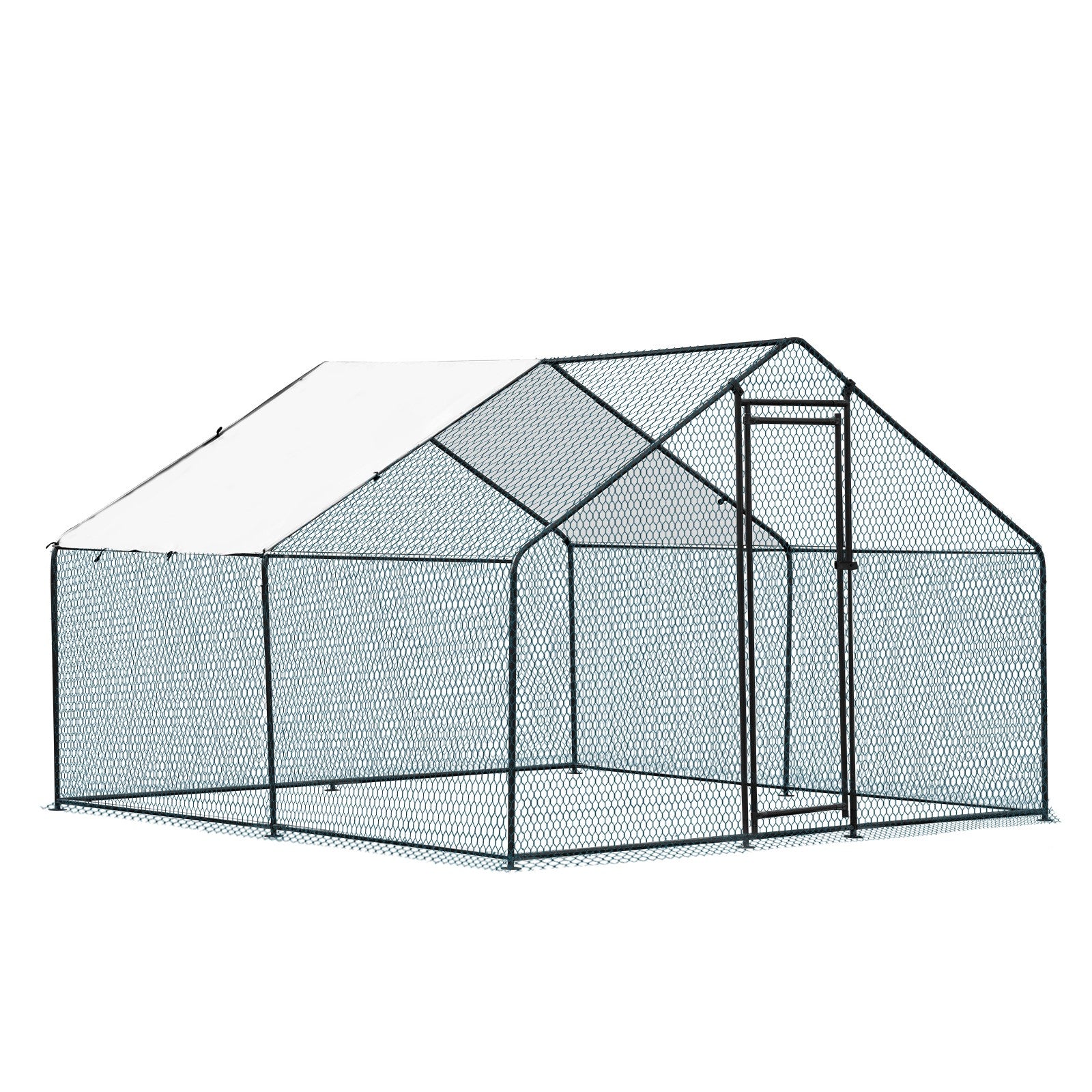 Metal Chicken Coop 6.5/10/13/20 FT Large Walk-in Hen Cage House with Cover Roof