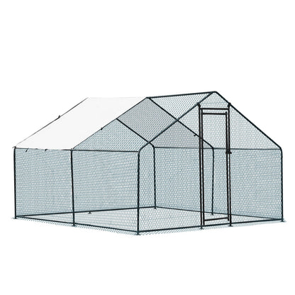 Metal Chicken Coop 6.5/10/13/20 FT Large Walk-in Hen Cage House with Cover Roof