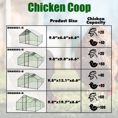 Large Metal Chicken Coop Walk-In Chicken Run 13x10x6.6 ft Peaked Roof Farm Yard