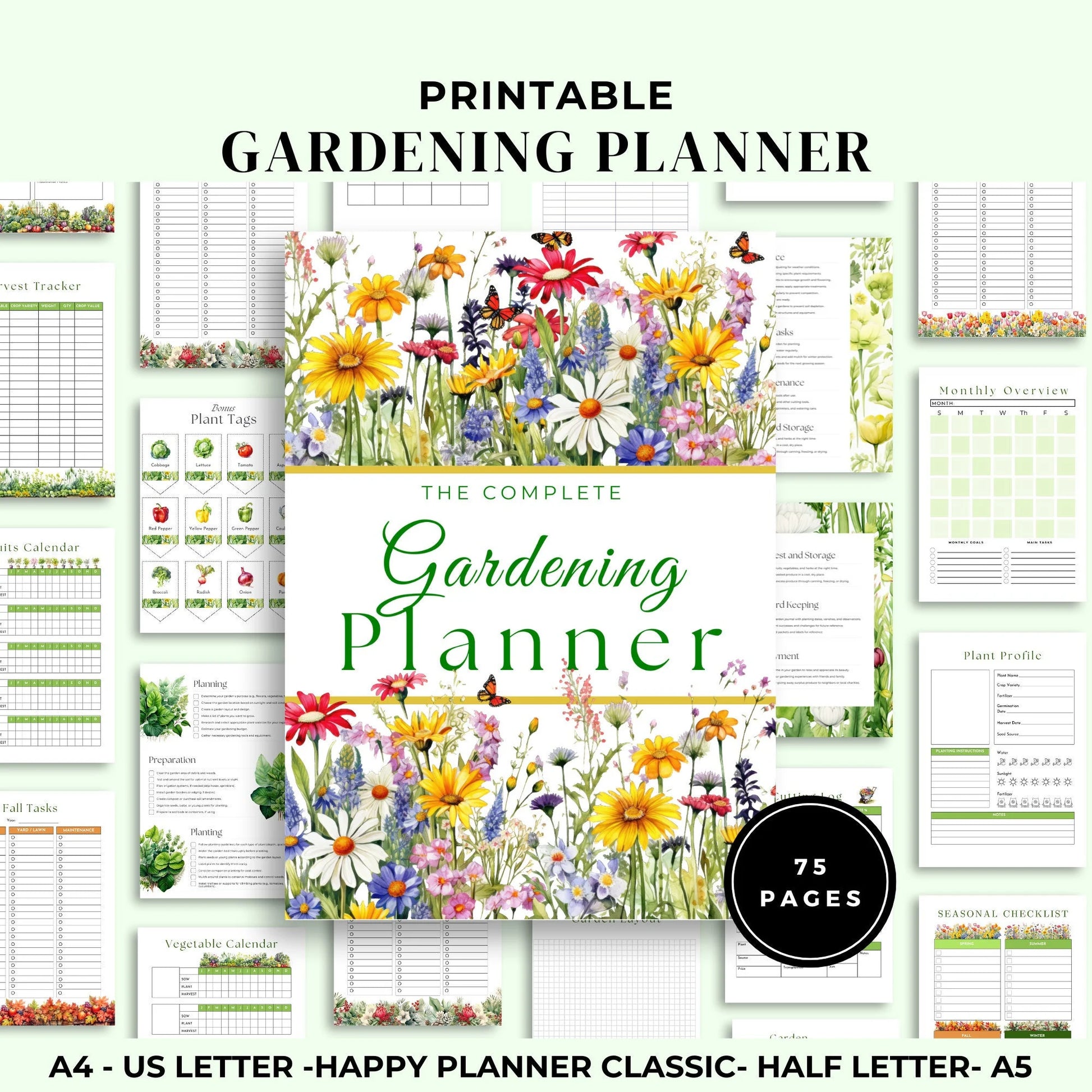 Printable Garden Planner |Garden Organizer | Square Foot Garden Planner | Plants Records | Gardening Checklist | Inventory | Plant Planner