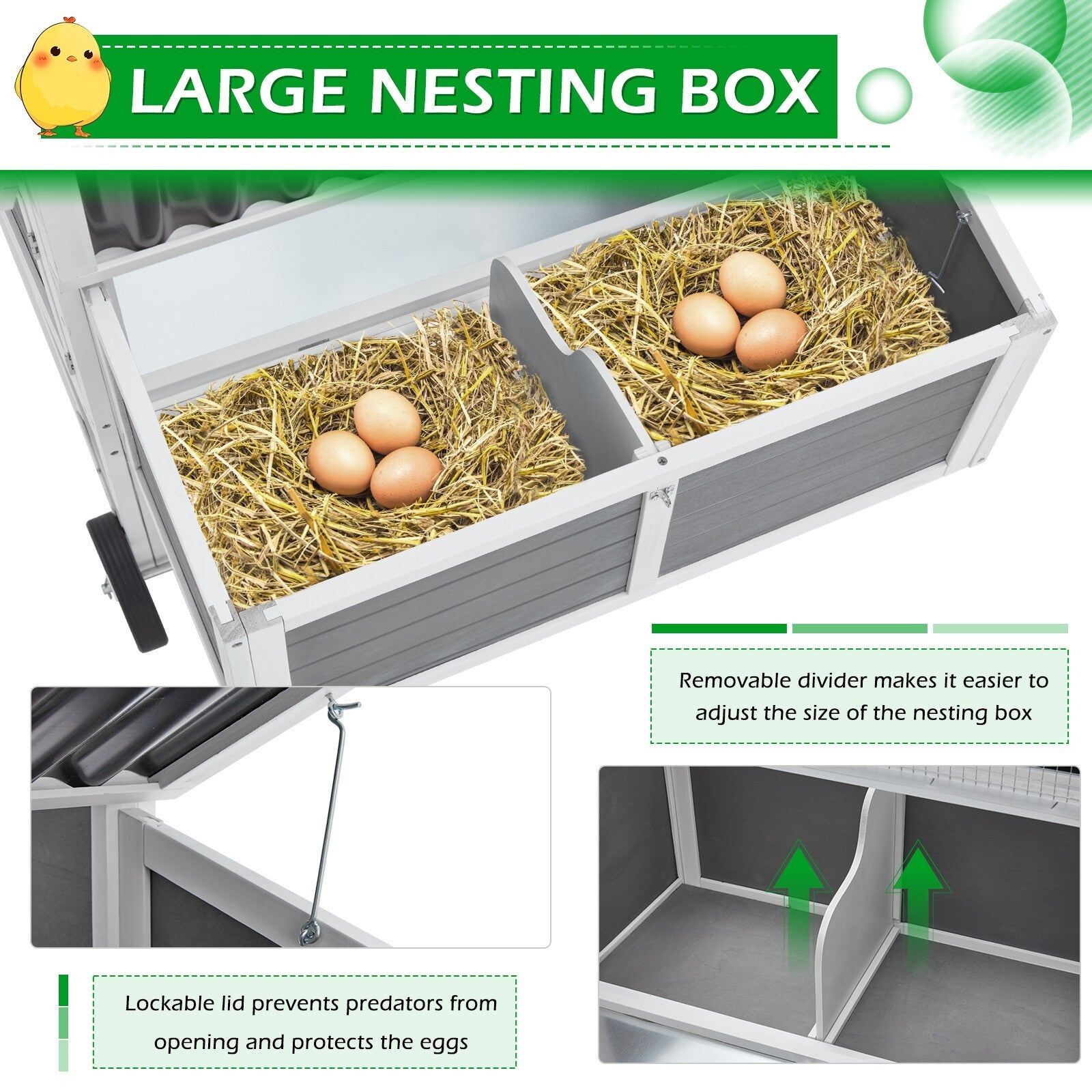 95" Chicken Coop Hen House Wooden Chicken Hutch Poultry Cage W/ Run Nesting Box