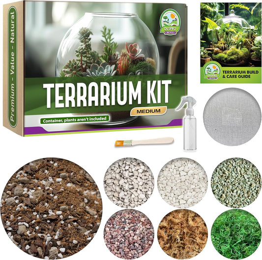 Recycle Terrarium Kit, Include Terrarium Potting Soil, Pumice, Zeolite, Green Moss, Sphagnum Moss, Decorative Stone, Mesh, Tools, DIY Terrarium Starter Kit for Kids, Air Plant, Succulent