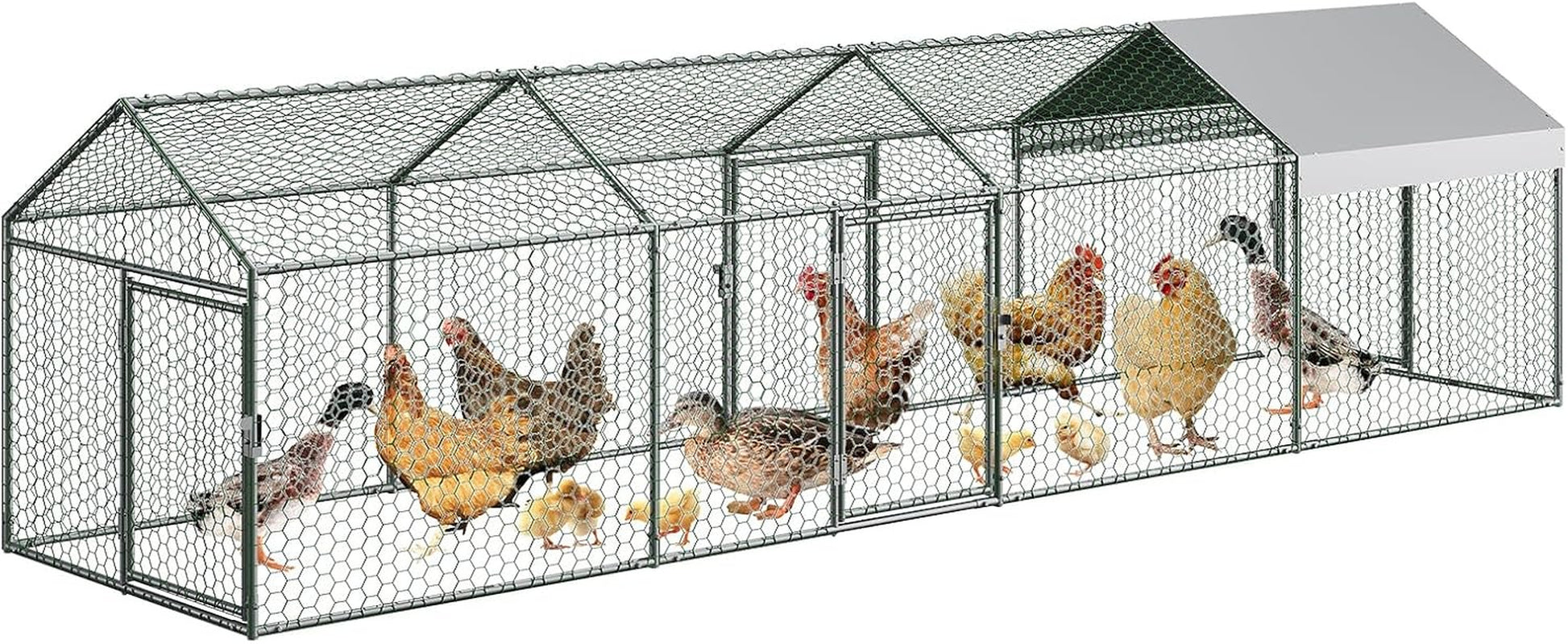 Metal Chicken Coop Walk In Chicken Run Outdoor Hen House Habitat Cage W/ Cover