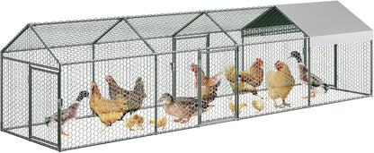 Metal Chicken Coop Walk In Chicken Run Outdoor Hen House Habitat Cage W/ Cover