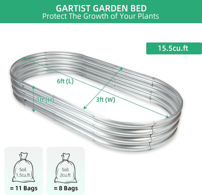 Thickening Galvanized Raised Garden Bed Kit, Tools Free Assembly Planter Box for Outdoor, Oval Larger Space Garden Bed Planter for Herbs, Vegetables, Fruits (Silvery, 6X3X1)