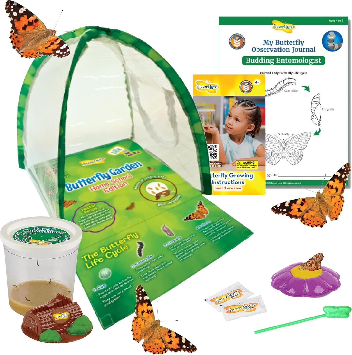Butterfly Garden Home School Kit | Live Cup of Caterpillars | Ultra-Clear Observation Dome | Fold-Out Life Cycle Panel | STEM Butterfly Journal | Raise Painted Lady Butterflies