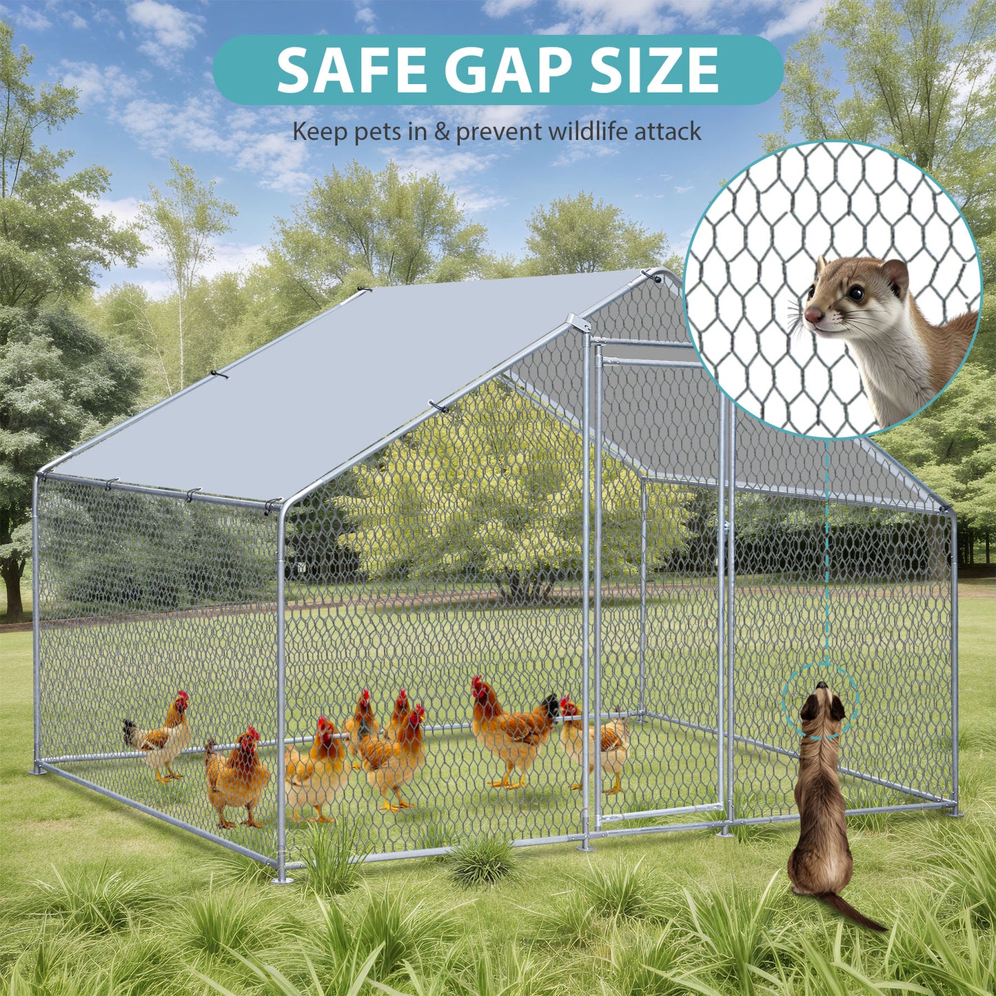 10x6FT Metal Chicken Coop Walk-in Poultry Cage Chicken Runs with Roof Cover Yard