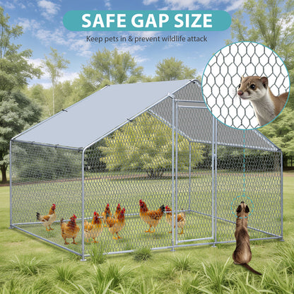 10x6FT Metal Chicken Coop Walk-in Poultry Cage Chicken Runs with Roof Cover Yard