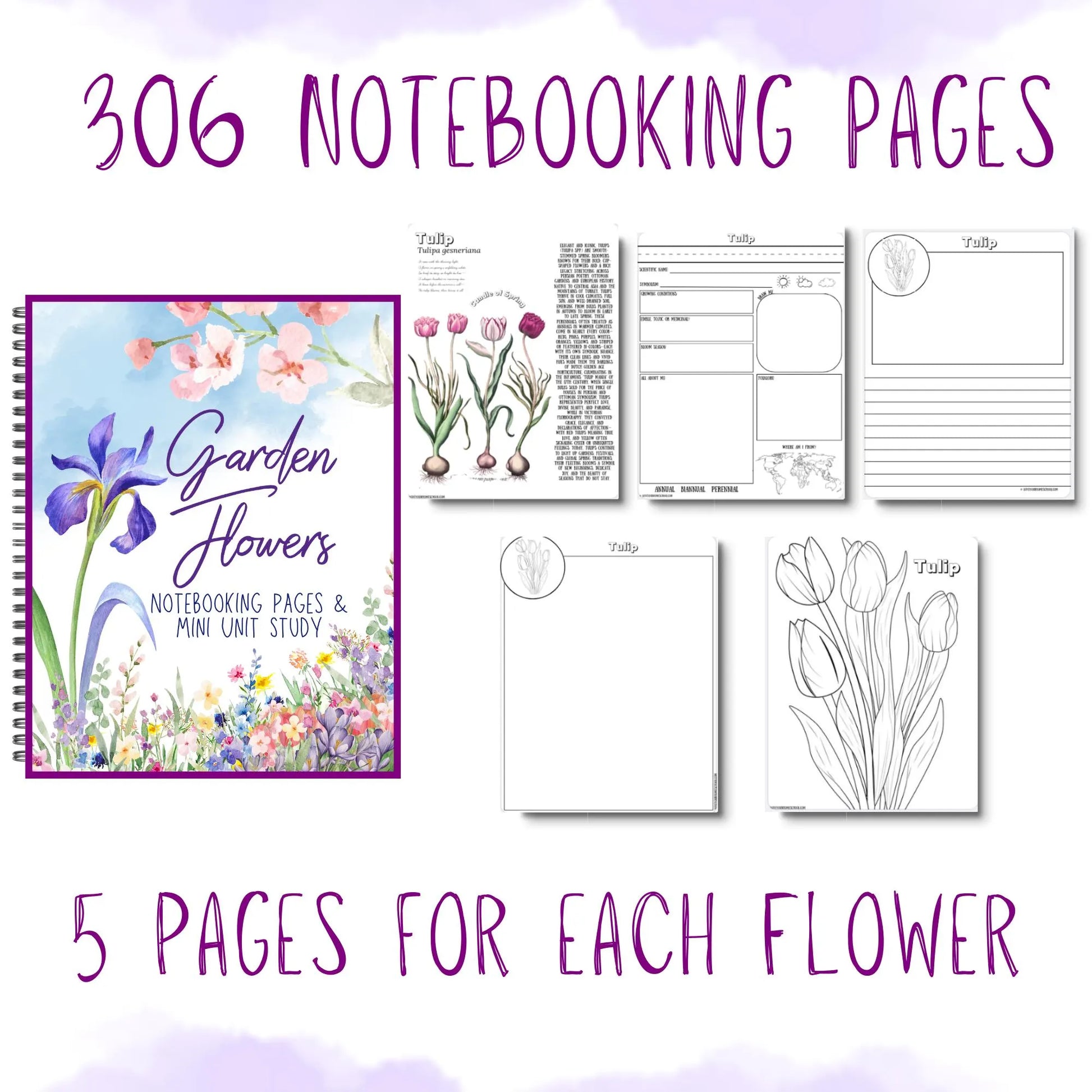 HUGE Homeschool Flower Notebooking Pack 322 Pages Flower Garden Unit Study Worksheets Curriculum Nature Journal Flashcard Coloring Page