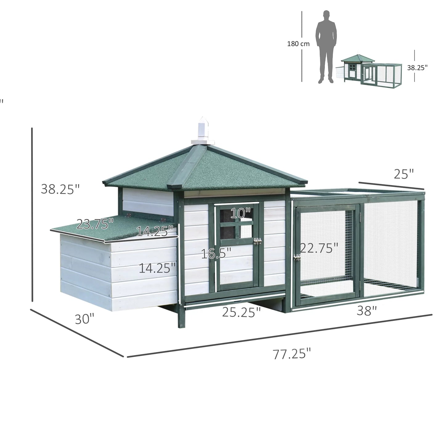 Chicken Coop Hen House /w Cottage Style, Green
