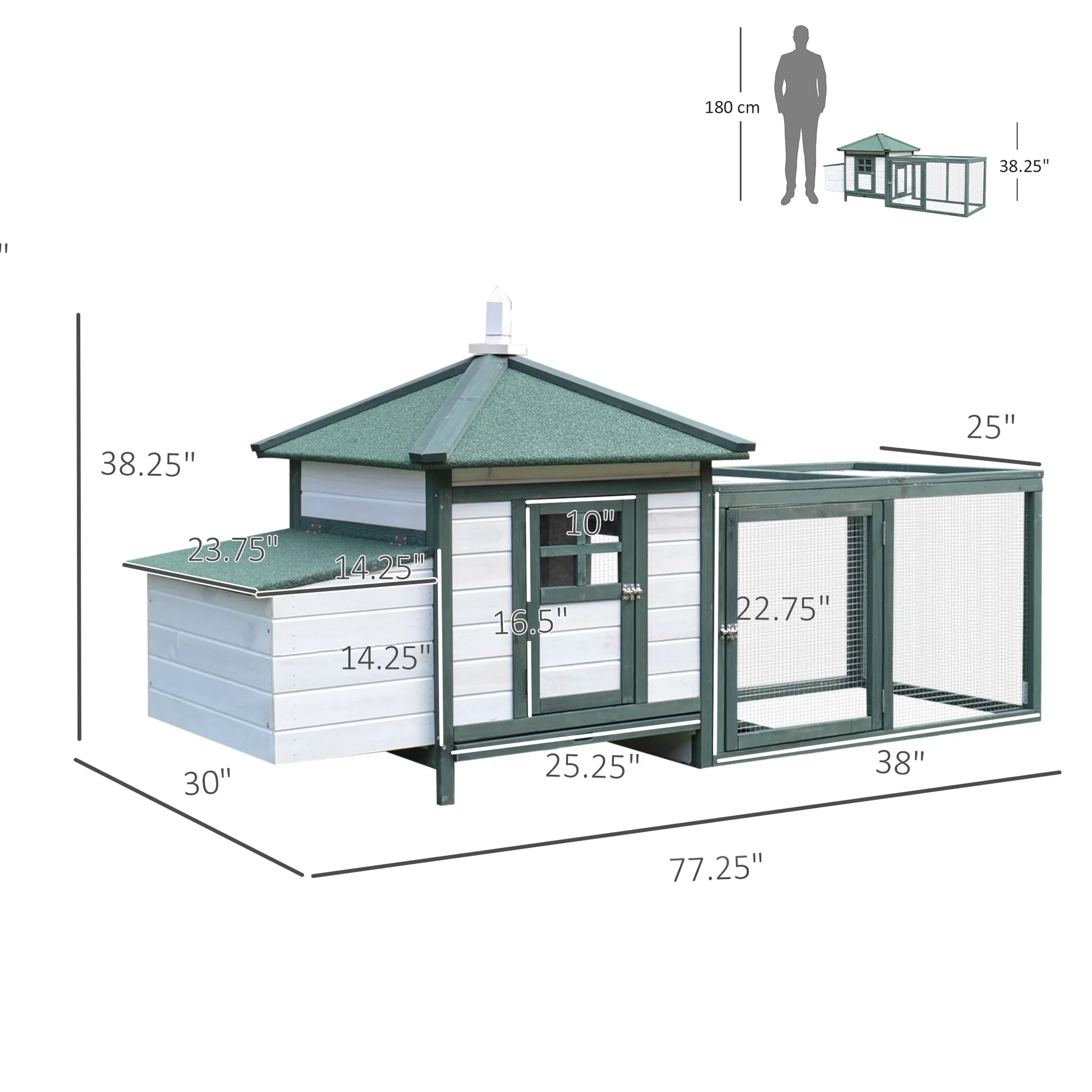 Chicken Coop Hen House /w Cottage Style, Green