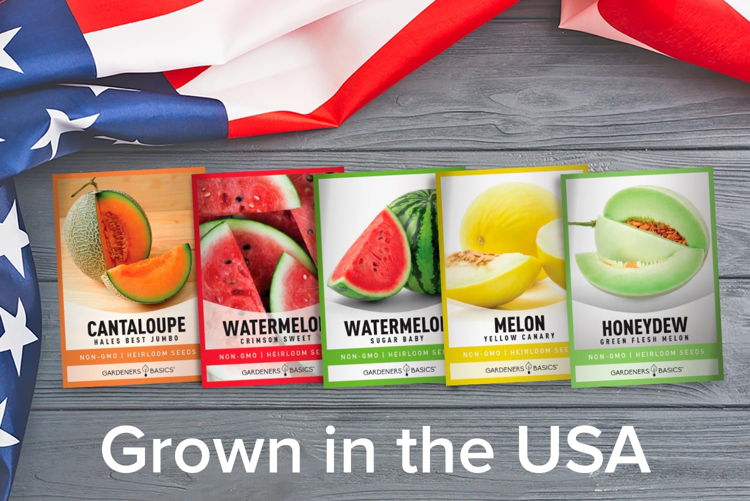 , Melon Fruit Seeds for Planting Home Garden 5 Variety Packs - Hales Best Cantaloupe, Crimson Sweet Watermelon, Yellow Canary Melon, Green Flesh Honeydew Melon, Sugar Baby Watermelon