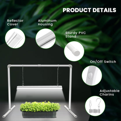 Grow Lights for Seed Starting with Stand, 2Ft T5 144 Leds Full Spectrum Seedling Grow Light for Indoor Plants, 32W High Output Seed Starter Light Kit, Height Adjustable, On-Off Switch