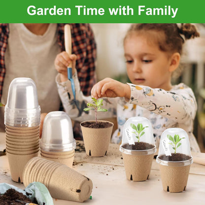 36 Set 3.15 Inch Peat Pots Plant Starters for Seedling with Humidity Dome,Herb Seed Starter Pots Kits, Garden Germination Nursery Pot Wit 36 Plant Labels, 2 Transplant Tools.
