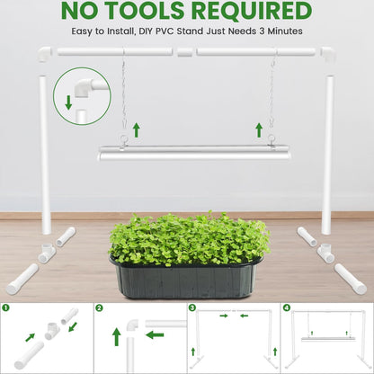 Grow Lights for Seed Starting with Stand, 2Ft T5 144 Leds Full Spectrum Seedling Grow Light for Indoor Plants, 32W High Output Seed Starter Light Kit, Height Adjustable, On-Off Switch