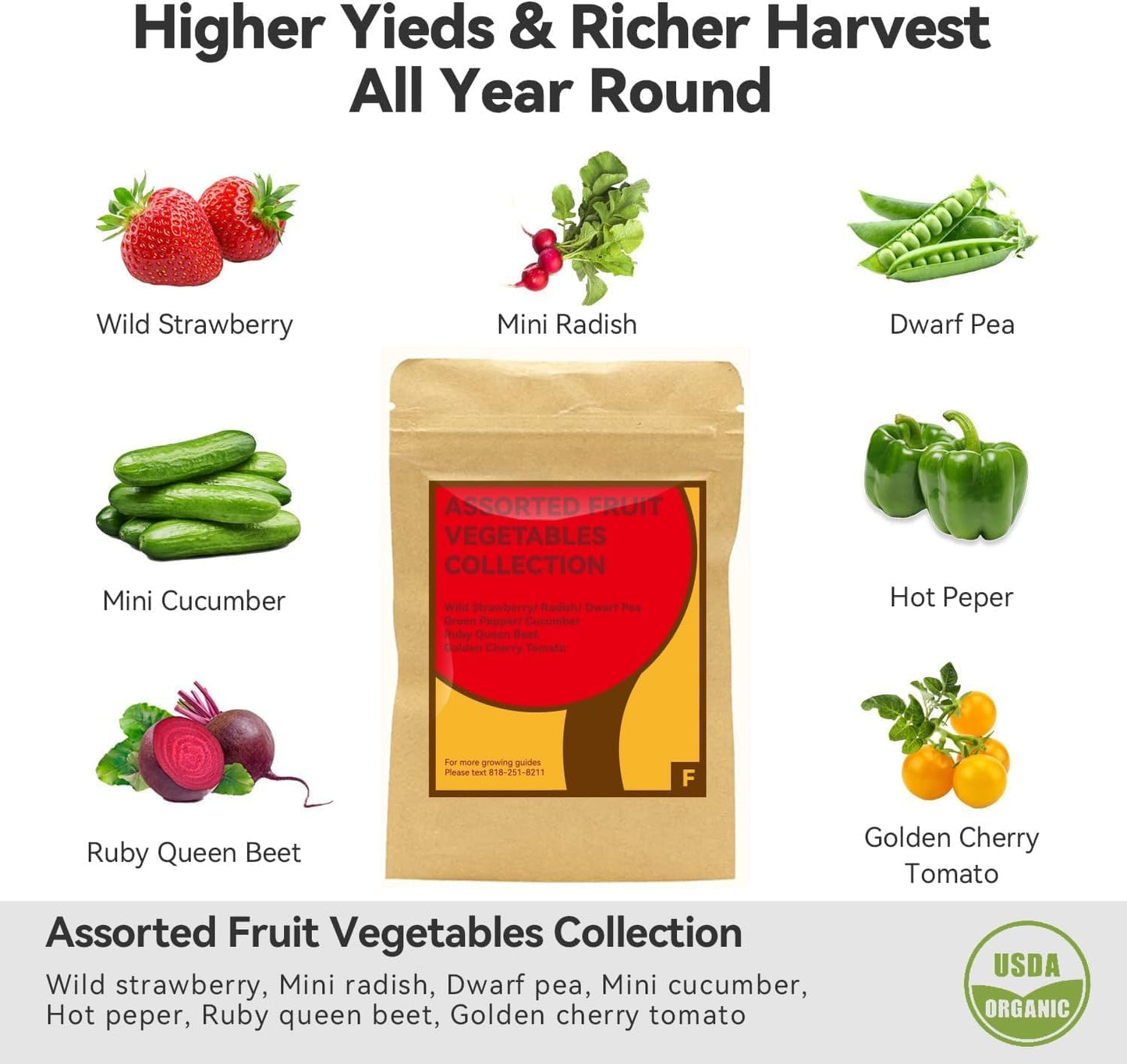 Fruit Seed Pod Kit for Aerogarden, Ahopegarden, GARDENCUBE, MUFGA, Idoo Hydroponics Growing System, 7-Pods (350+ Seeds Include Strawberry, Tomato, Cucumber, Pea, Ruby Queen Beet)