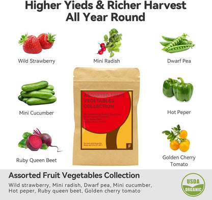 Fruit Seed Pod Kit for Aerogarden, Ahopegarden, GARDENCUBE, MUFGA, Idoo Hydroponics Growing System, 7-Pods (350+ Seeds Include Strawberry, Tomato, Cucumber, Pea, Ruby Queen Beet)