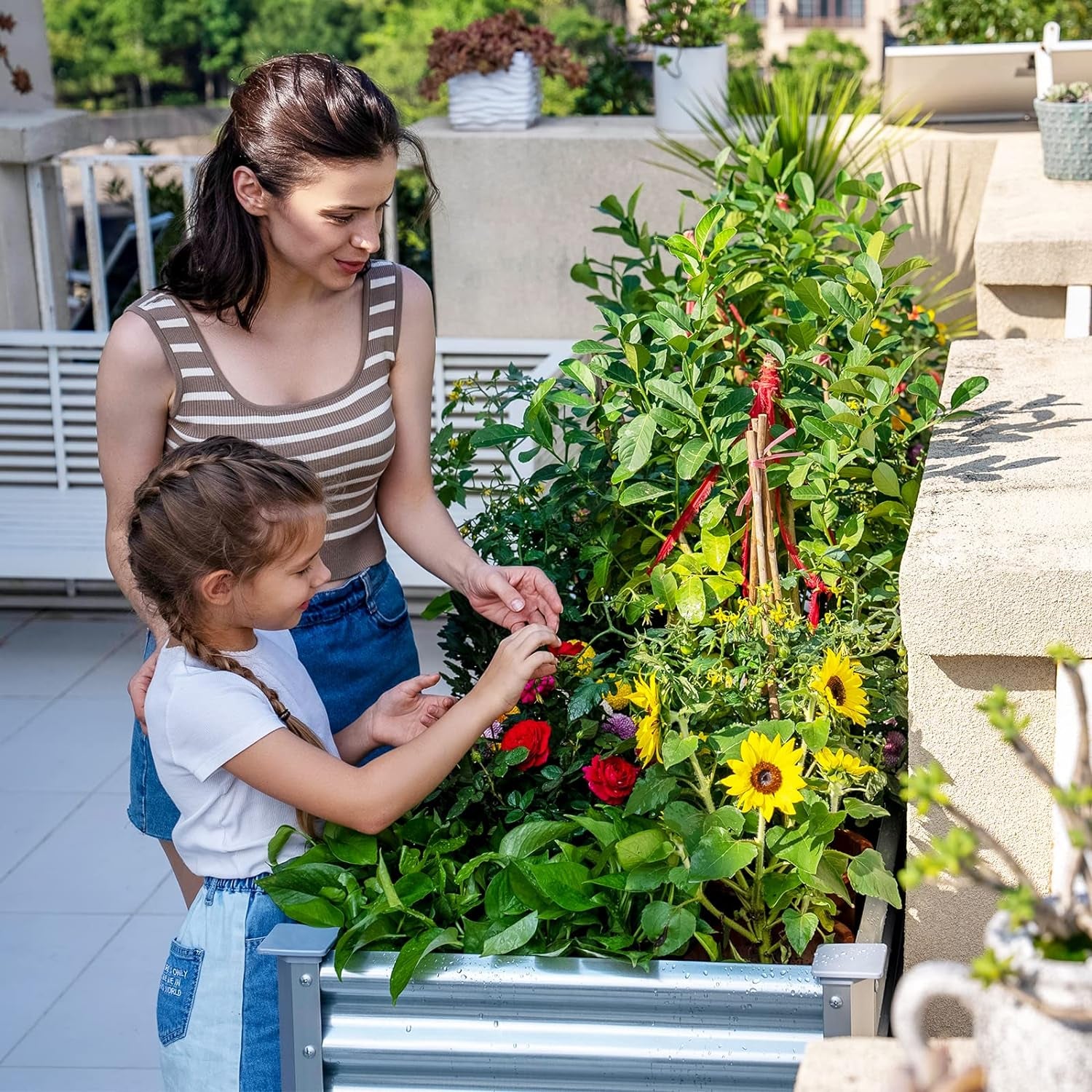 Galvanized Raised Garden Bed with Legs, 48×24×32in Large Metal Elevated Raised Planter Box with Drainage Holes for Backyard, Patio, Balcony, 400lb Capacity
