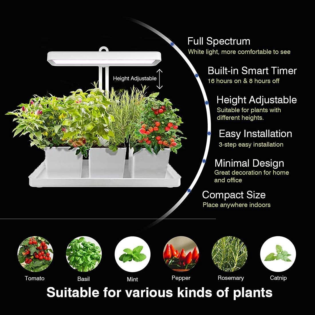 Indoor Garden Led Grow Light:Herb Kitchen Garden Grow Kit - House Plant Growing Lamps Growing System with Timer -4 Dimmable Modes