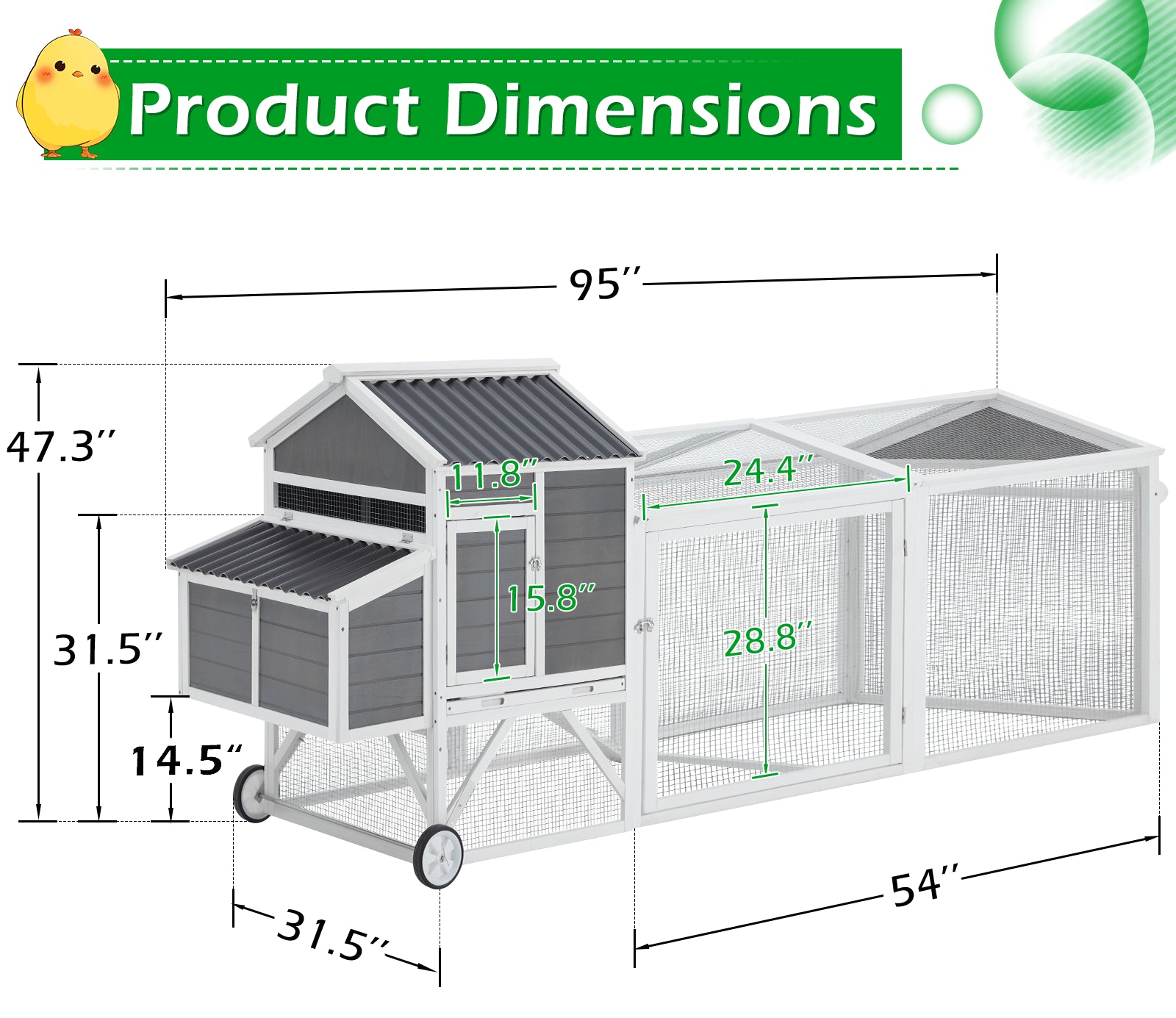 95" Chicken Coop Hen House Wooden Chicken Hutch Poultry Cage W/ Run Nesting Box