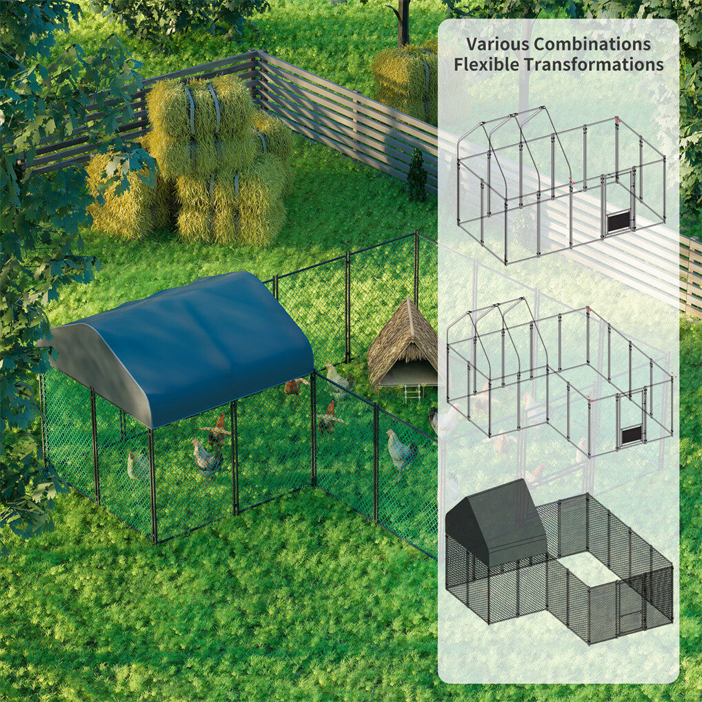 Heavy Duty Metal Chicken Coop Outdoor Metal Walk-in Hen House w Waterproof Cover