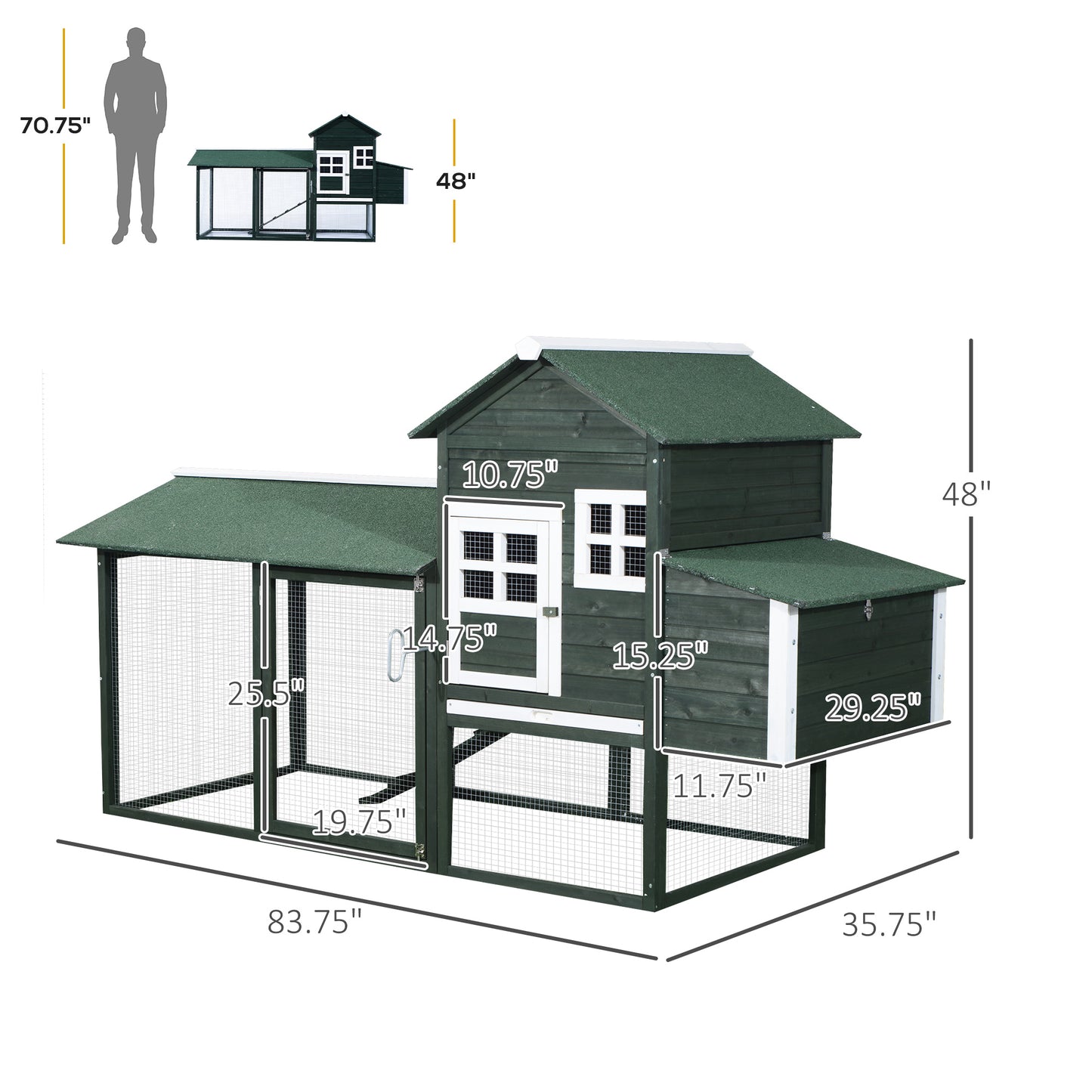 PawHut 84'' Chicken Coop Deluxe Wooden House Hen Backyard Poultry Hutch Run Box