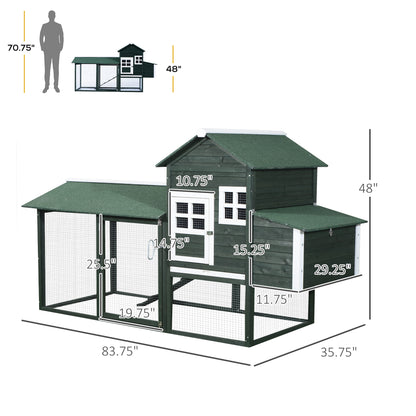 PawHut 84'' Chicken Coop Deluxe Wooden House Hen Backyard Poultry Hutch Run Box