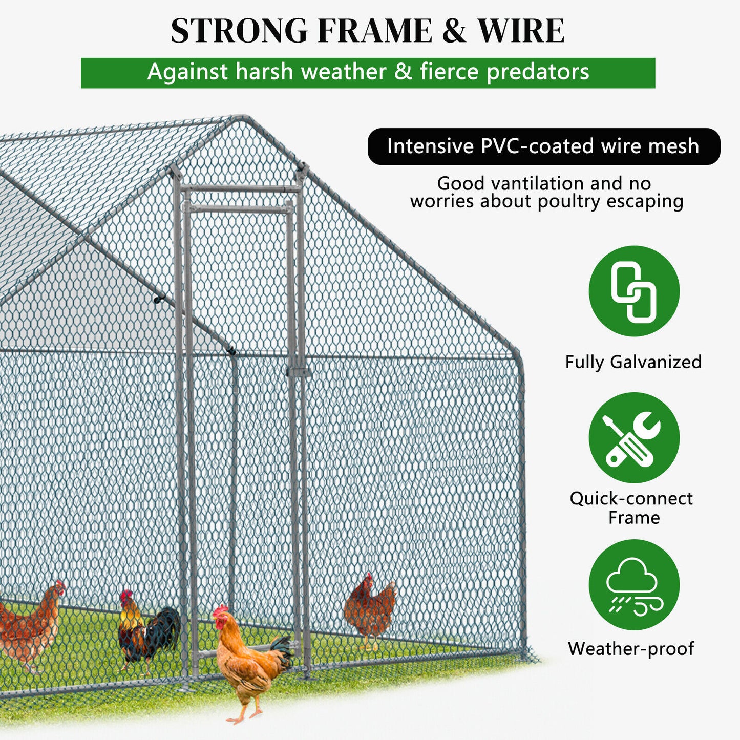 10 x 10FT Metal Walk In Chicken Coop Run Cage Rabbit Hutch Hen House Enclosure