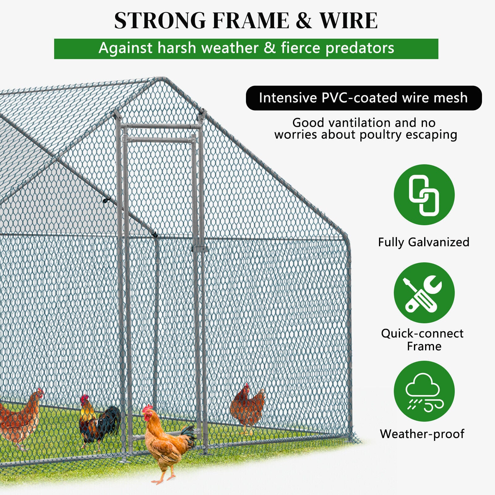 10 x 10FT Metal Walk In Chicken Coop Run Cage Rabbit Hutch Hen House Enclosure