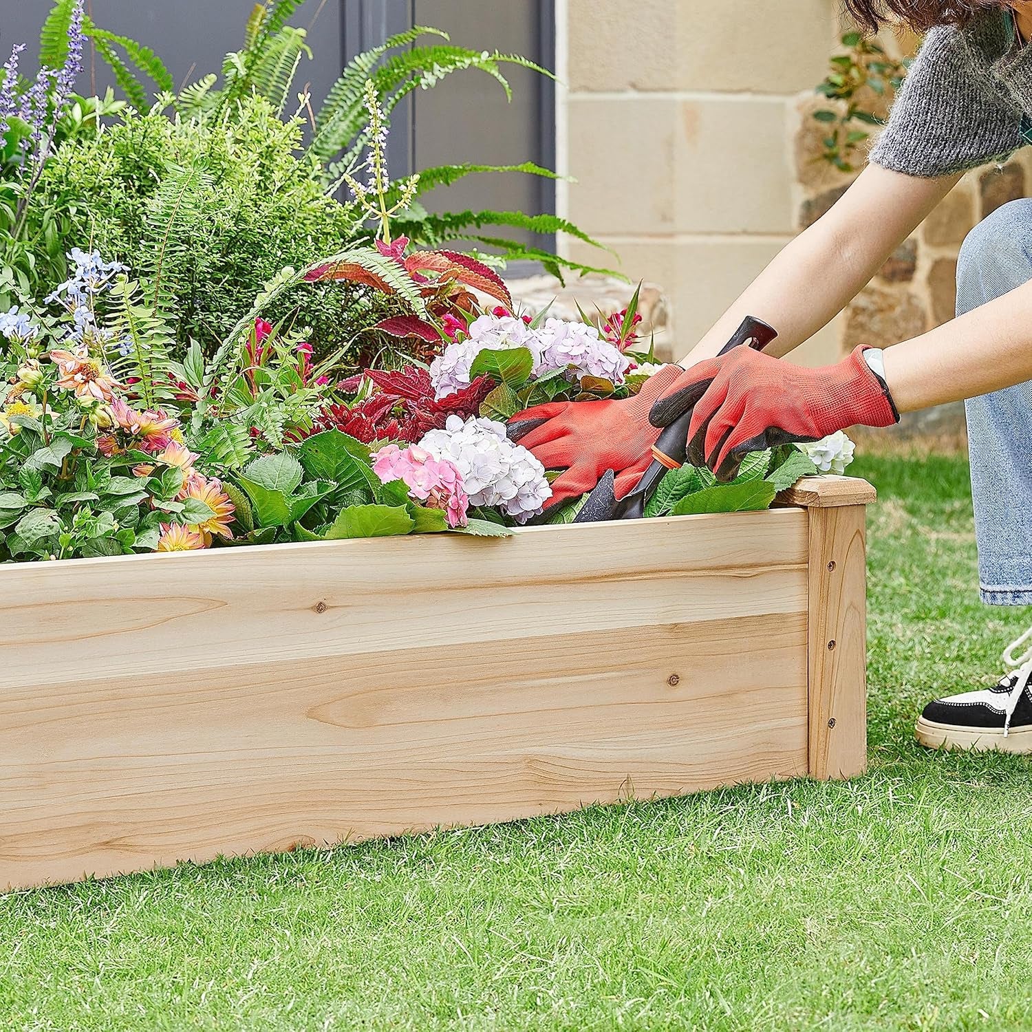 8×4ft Wooden Horticulture Raised Garden Bed Divisible Elevated Planting Planter Box for Flowers/Vegetables/Herbs in Backyard/Patio Outdoor, Natural Wood, 93 x 48 x 10in