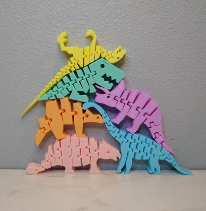 Flexible Dinosaur Toy Set: 3D Printed Montessori Sensory Toy