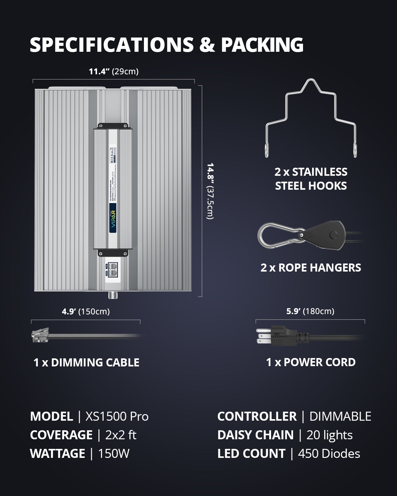 VIPARSPECTRA XS1500 Pro 150W LED Grow Light Full Spectrum Indoor Grow Tent Kits