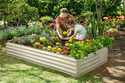 Galvanized Raised Garden Beds Outdoor // 6×3×1 ft Planter Raised Beds for Gardening, Vegetables, Flowers // Large Metal Garden Box (White) // Patented Tool-Free Design
