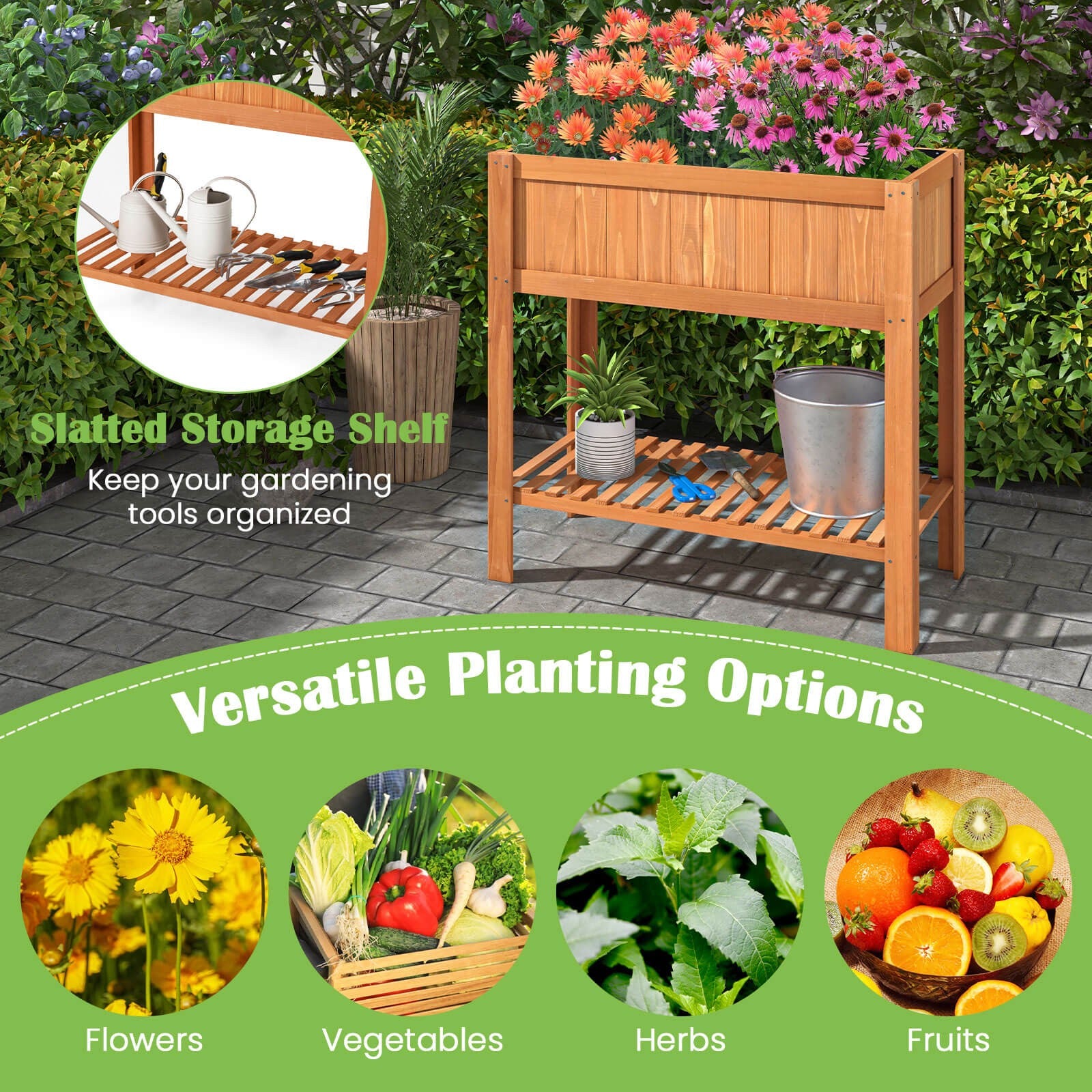 Raised Garden Bed Elevated Planter Box Shelf Standing Garden Herb Garden Wood