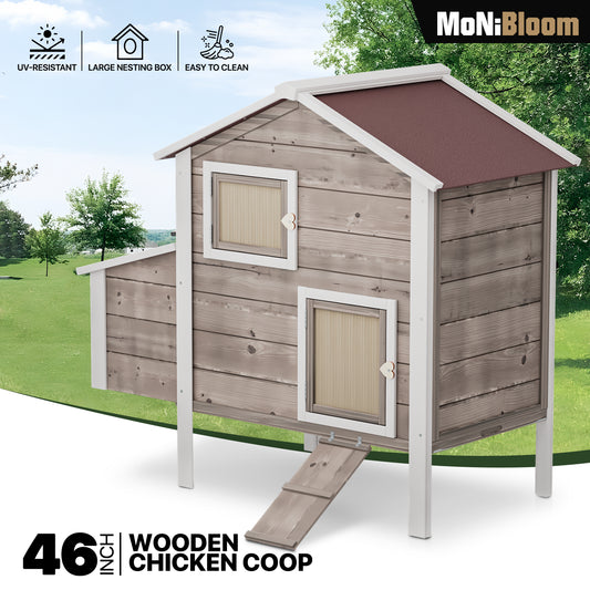 46"Wooden Chicken Coop Cage Hen Rabbit Hutch 2-Tier Poultry Habitat Animal House