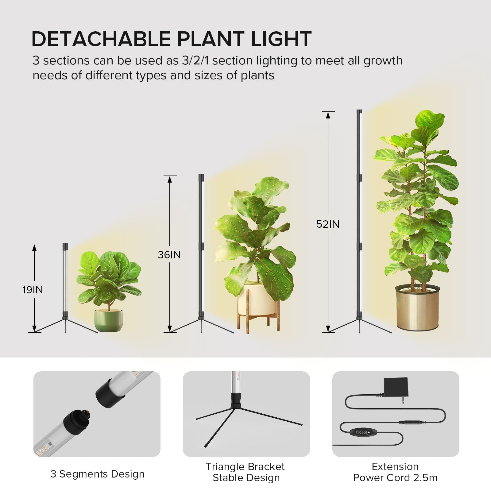 SANSI Grow Light 80W 144LEDs T10 Standing Full Spectrum Dimming Timer Houseplant