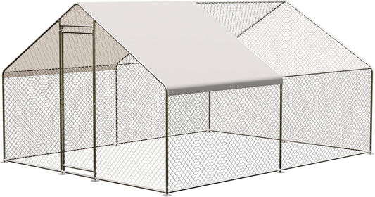 Metal Chicken Coop 6.5/13/20 FT Large Walk-in Hen Cage House with Cover Roof NEW