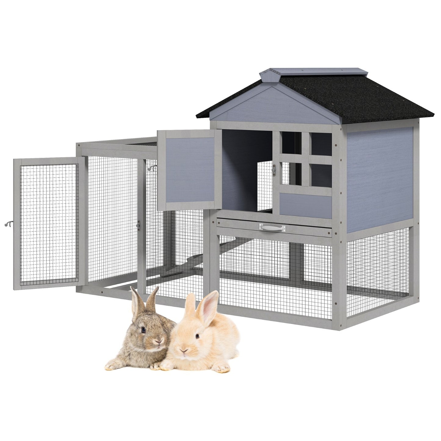 48"L Wooden Rabbit Hutch Large Chicken Coop W/ Removable Tray&Roof In/Outdoor