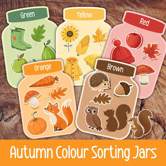 Autumn Colour Matching Game For Kids, Fall Color Sorting Jars Activity for Toddlers & Preschool, Fine Motor Activity, Busy Bag