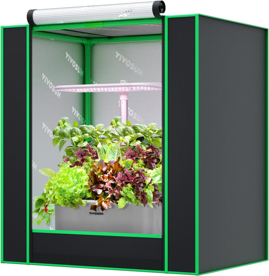 Small Grow Tent for Aerogarden, Hydroponics Growing System, 20”X14”X21” Highly Reflective Mylar Indoor Grow Tent with Sealed Bottom Design, Ventilation Window and Cable Hole Port