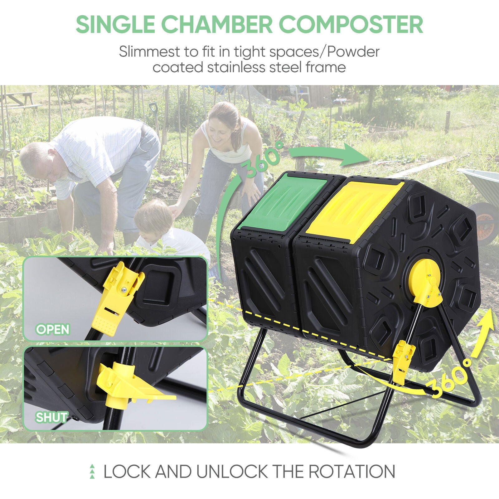 Compost Tumbler Bin 37Gal Outdoor Composter Fast Create Fertile 360°Dual Chamber