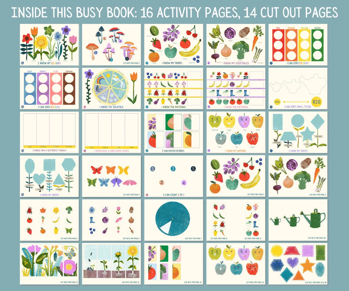 Spring Garden Busybook Printable Quiet books Toddler Activities Morning Busy Book Montessori Homeschool Resources Preschool Pre-K Kids Gift