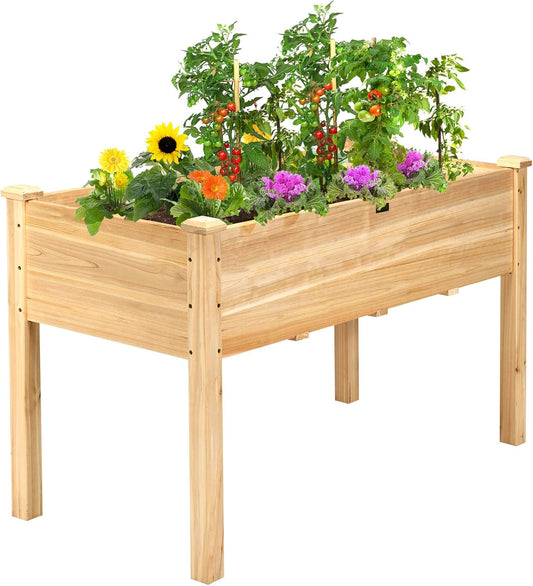 Raised Garden Bed Kit Elevated Planter Box for Vegetables Fruits Herb Grow, Heavy Duty Natural Cedar Wood Frame Gardening Planting Bed for Deck Patio Yard, 49.5"X23.5"X30.0"