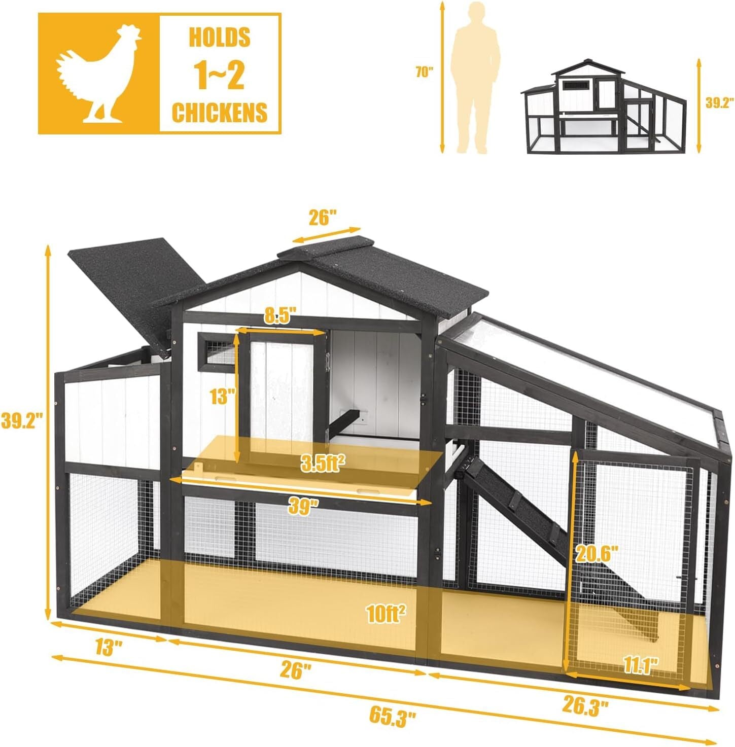 PetsCosset Chicken Coop Outdoor Wooden Backyard 2-Story Hen House Chicken Run