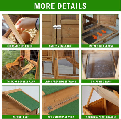 80'' Wooden Chicken Coop w/Nesting Box&Run for 2-4 Chickens,Large Hen House Cage