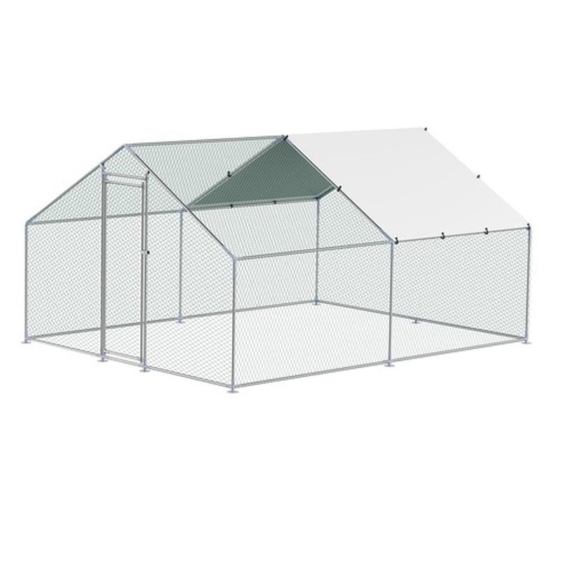 Metal Chicken Coop 9.8x13.1x6.5 ft Walk-in Chicken Run with Cover Spire Roof