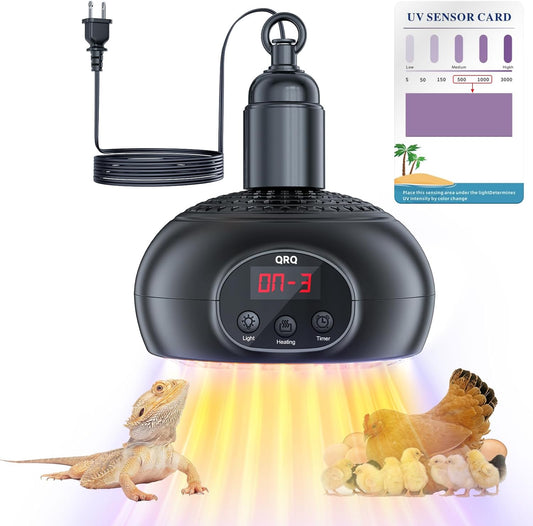Chicken Coop Heater, 200W-350W-500W Reptile Heat Lamp with UVA UVB Dimmable Light 3-6-9-12H Timer, Chicken House Dog House Greenhouse Heater Outdoor,for Dog Cats Reptile Bird,Christmas Gifts