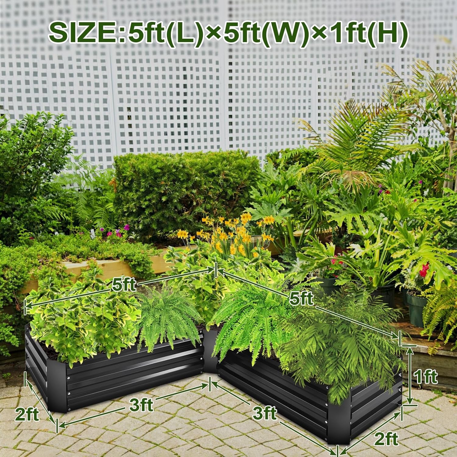 Raised Bed Garden Bed Kit, 5x5x1ft Galvanized Planter Tall Raised Garden Boxes Outdoor, Large Metal Raised Garden Beds for Vegetables, Flowers, Herbs